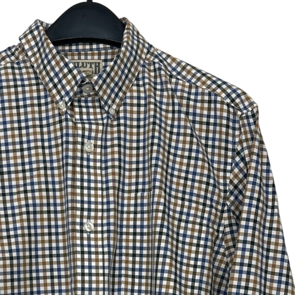 Duluth Trading Co Mens L Long Sleeve Cotton L/S‎ Shirt Blue Brown Plaid *READ